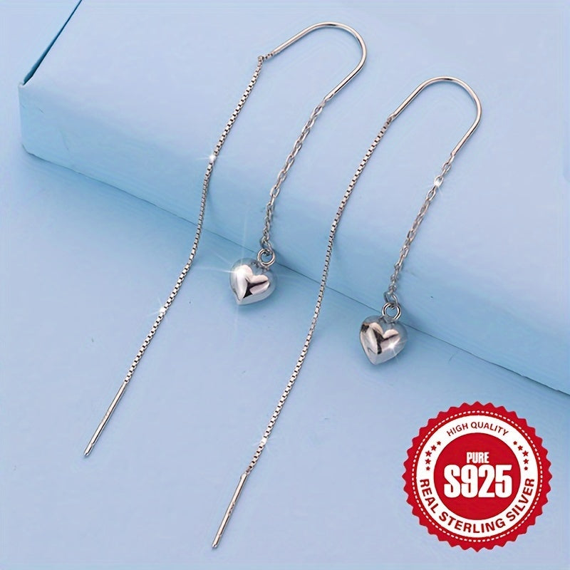 Sterling Silver Tassel Earrings Heart Drop Dangle Jewelry for Women