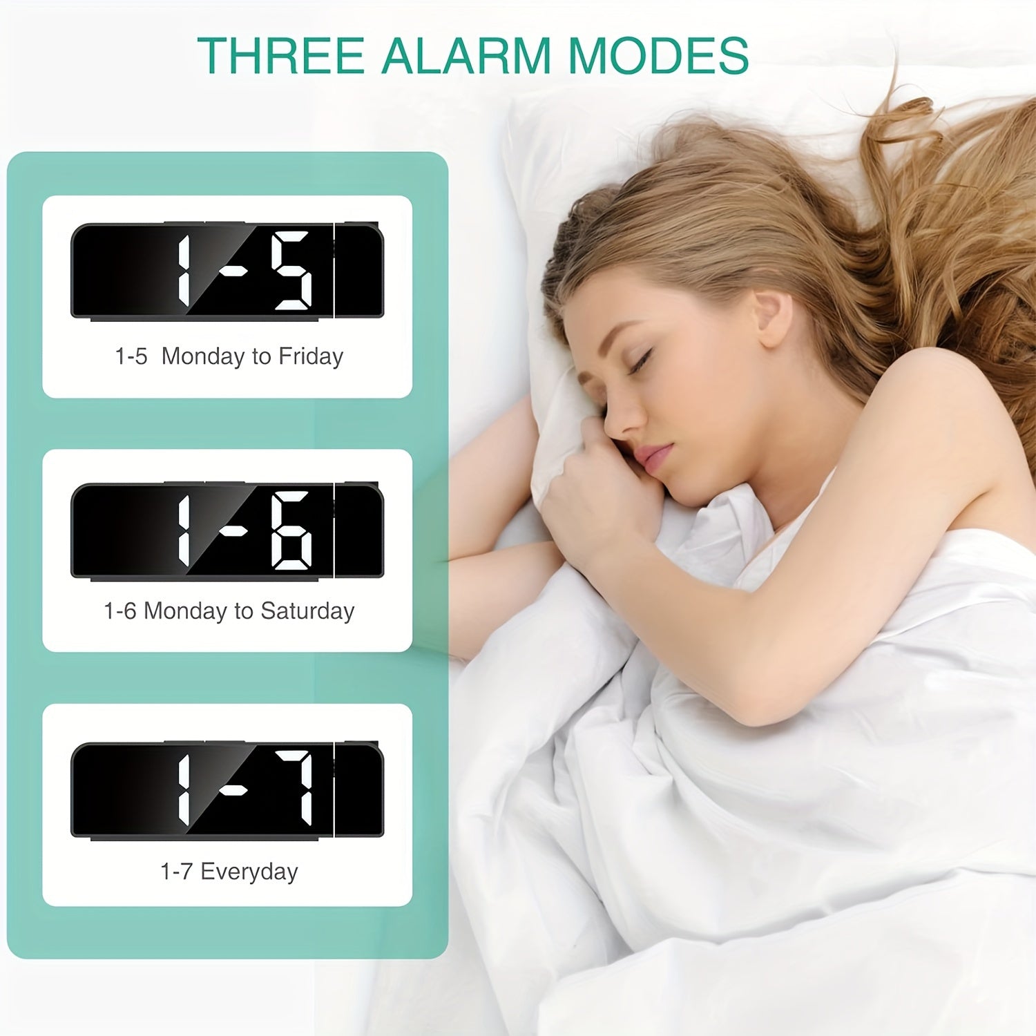 LED Projection Alarm Clock with 180° Rotatable Projector Adjustable Brightness Temperature Display USB Powered for Bedroom or Home Office