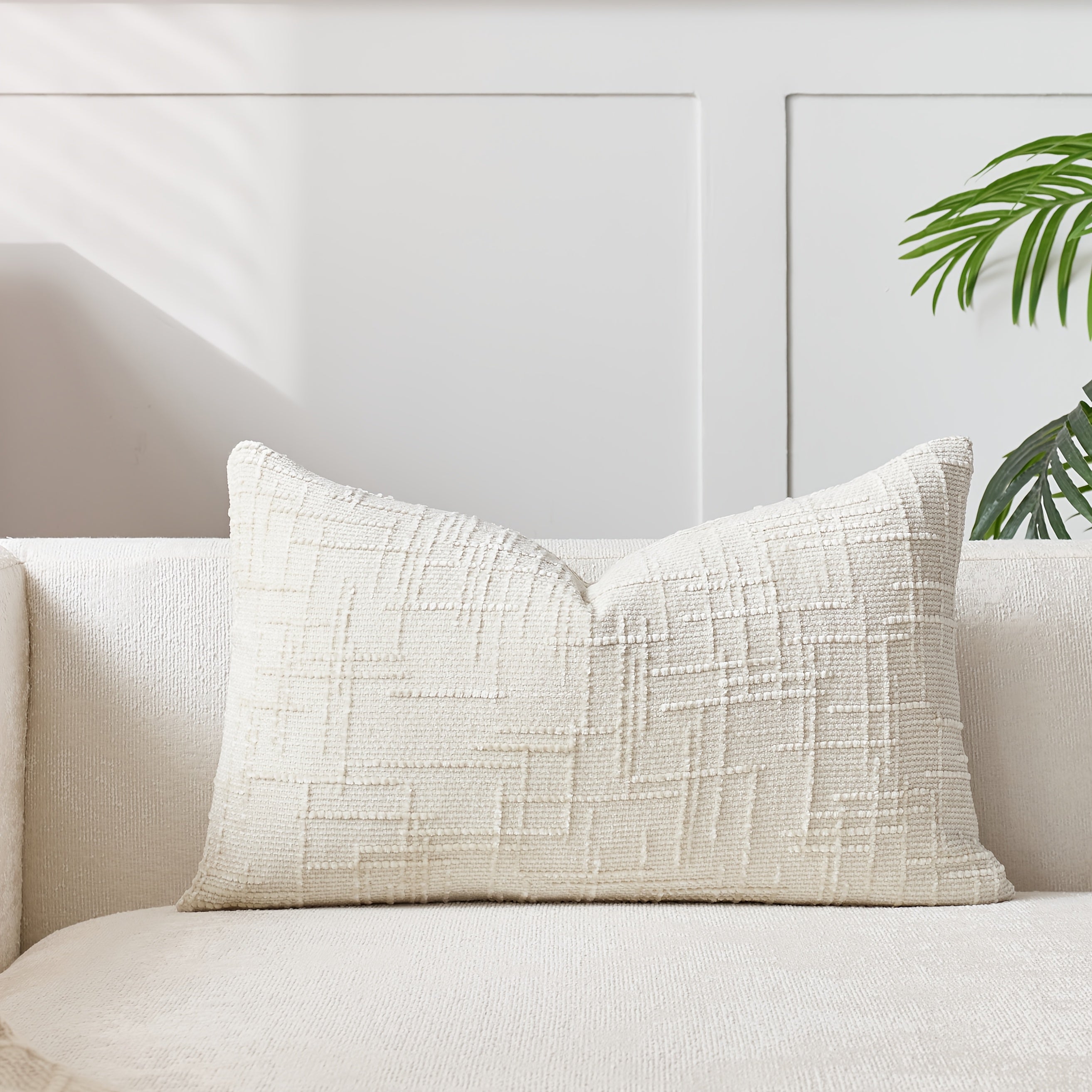 Velvet Throw Pillow Cover with Bamboo Striped Geometric Design for Sofa Bedroom