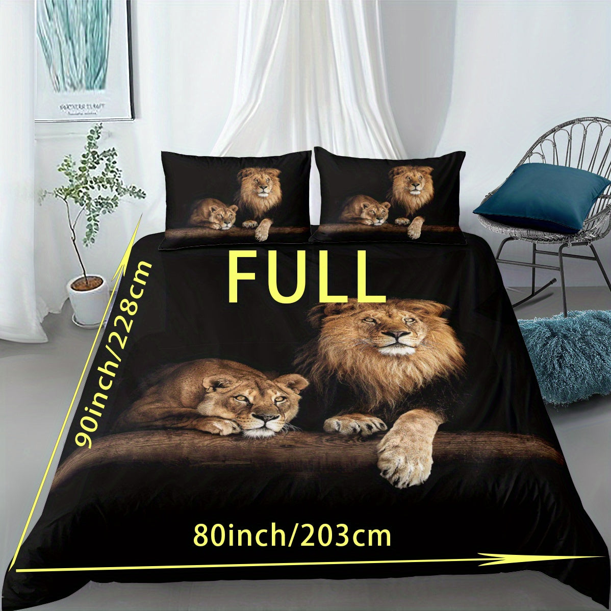 Lion Print Duvet Cover Set Soft Comfortable Bedding for Bedroom or Guest Room Includes 1 Duvet Cover and 2 Pillowcases