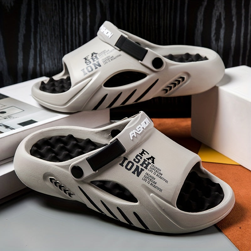 Erkaklar uchun moda EVA plyaj sandallari, yengil slip-on slaydlar, dumaloq barmoq dizayni bilan