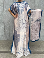 Ayollar uchun gul bosma batwing ko'ylak va sharf, yengil nafas oladigan mato