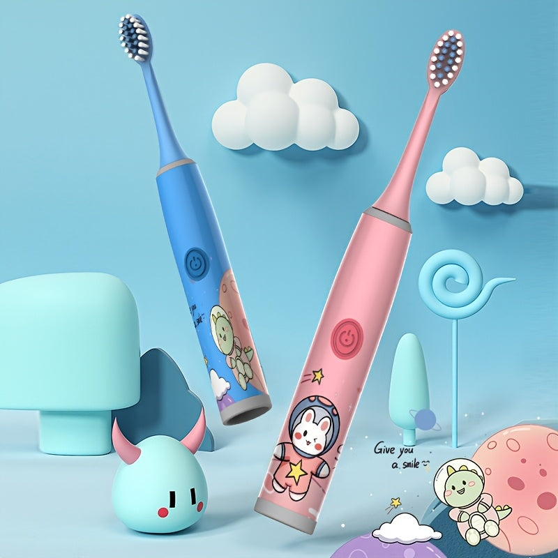 Electric Toothbrush Set for Kids with 4 Brush Heads Soft Bristles Battery Powered