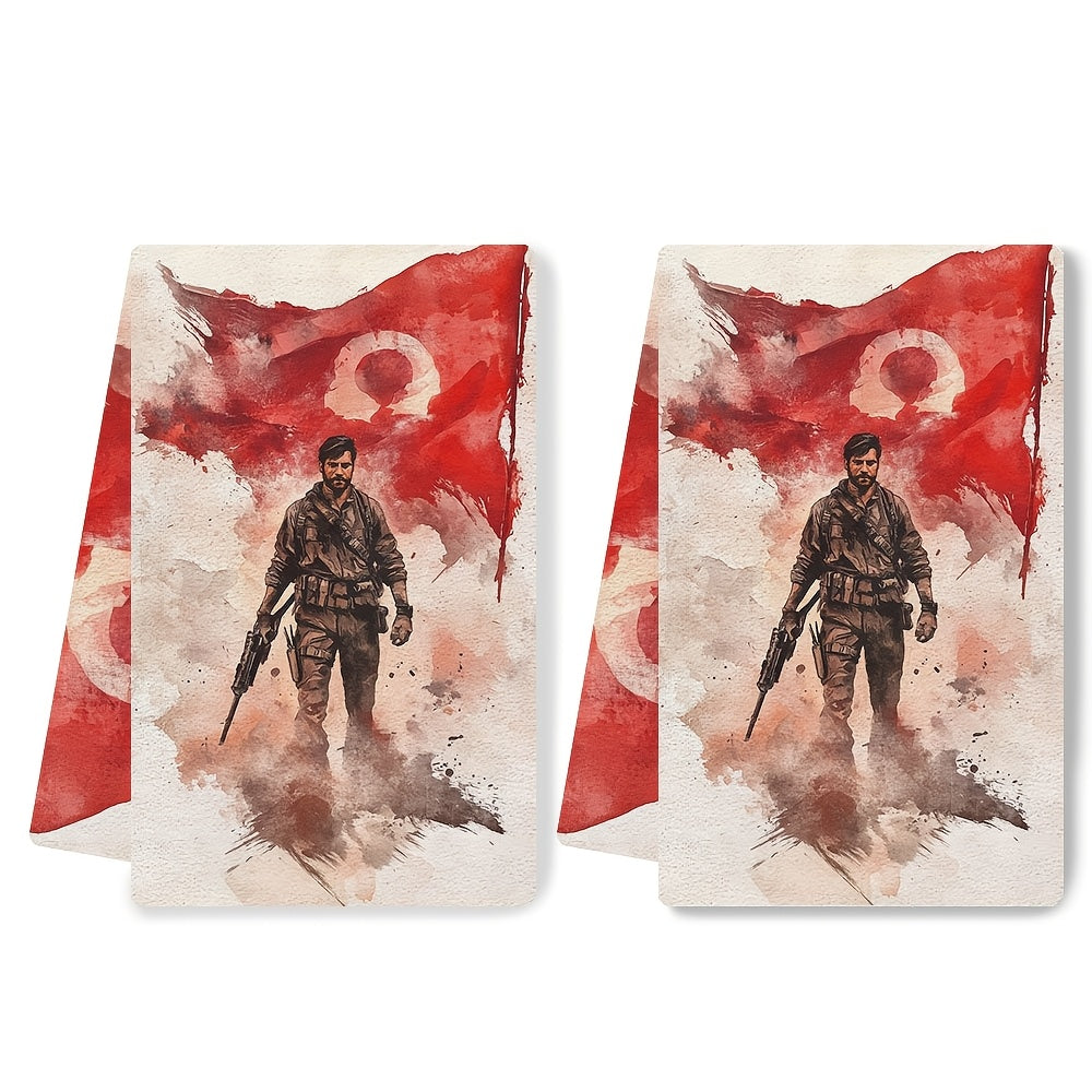 Set of 2 Ultra Soft Kitchen Towels Turkish Flag Design 40x60cm Absorbent