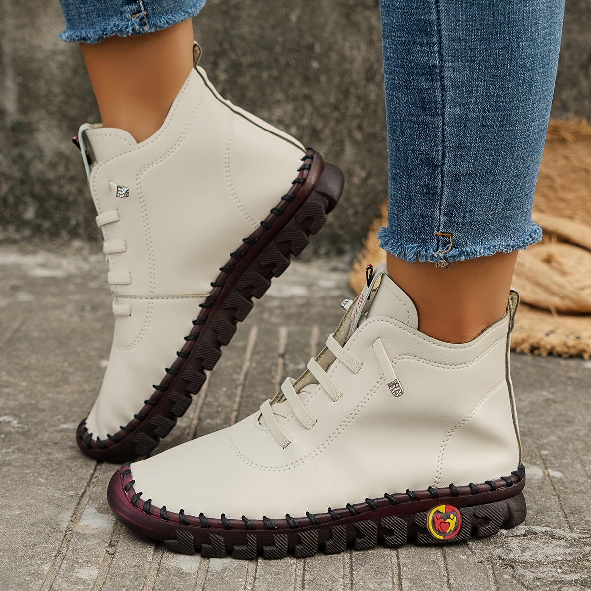 Women’s Solid Color Casual Boots, Platform Lace-Up Soft Sole, Round Toe