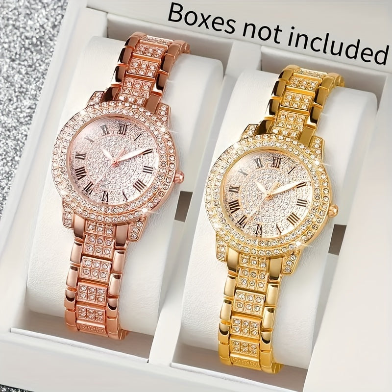 Ladies' Gold Quartz Watch Set with 2 Pieces Elegant Classic Accessories