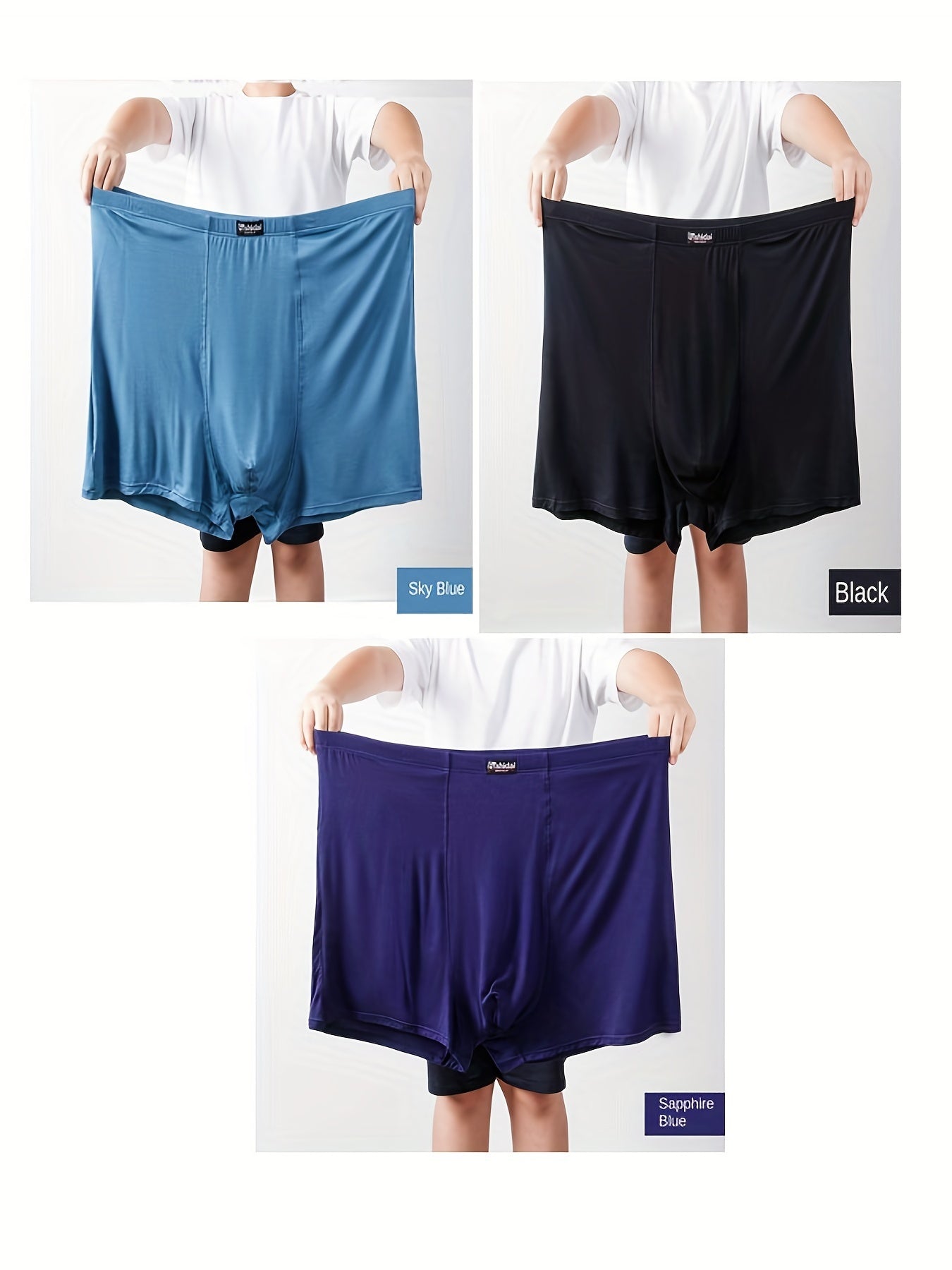 Men's Plus Size Modal Boxer Briefs Breathable Soft Casual Loose Underwear Set of 3