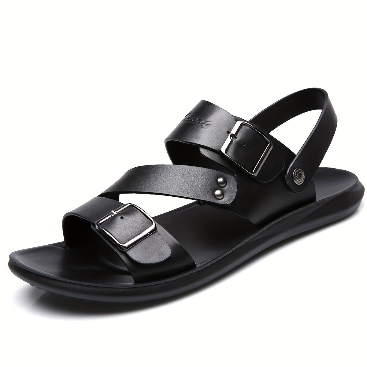 Men's Brown Casual Slip-On Sandals with Rubber Sole Adjustable Buckle