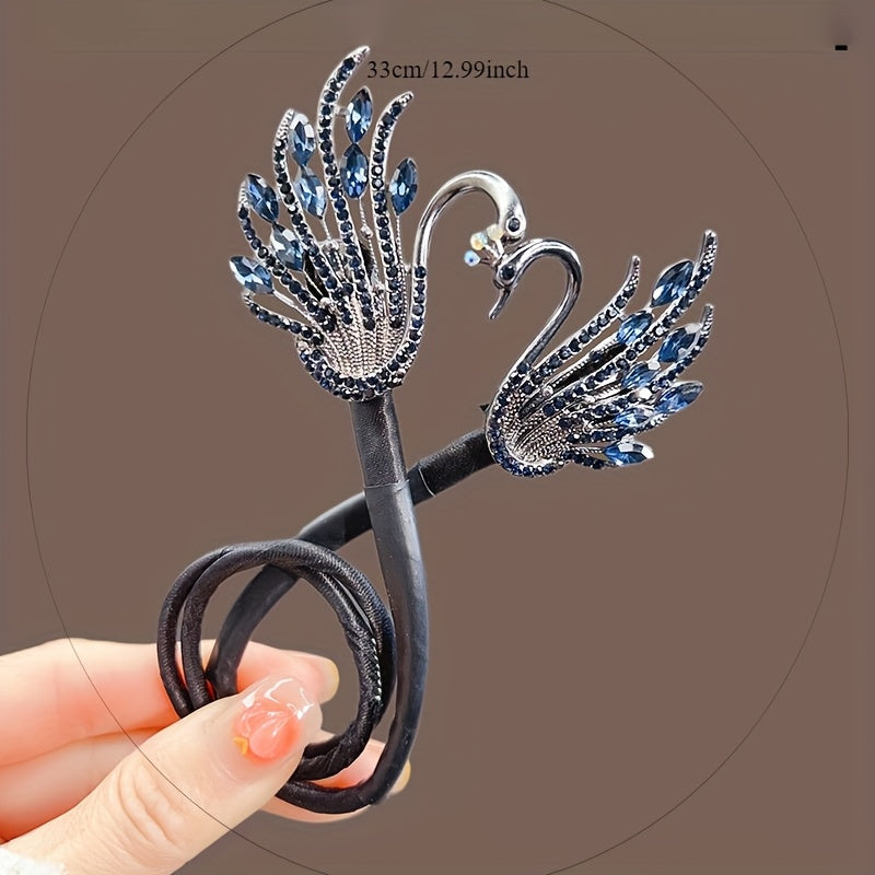 Vintage Rhinestone Hair Clip with Peacock Feather Design for Women