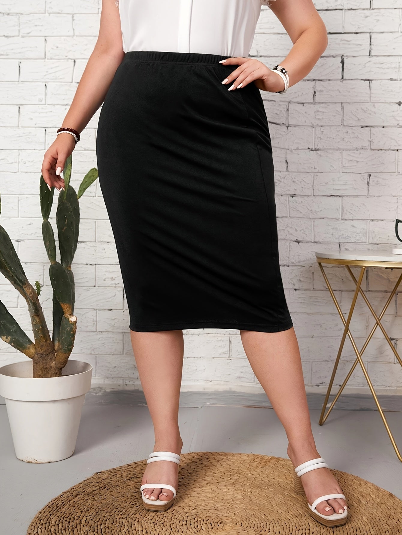 Women's Black High-Waist Pencil Skirt Slim Fit Office Wear