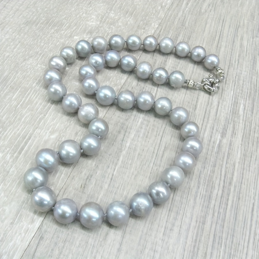 Unisex Freshwater Pearl Necklace 10-12mm Gray Handmade Vintage Jewelry