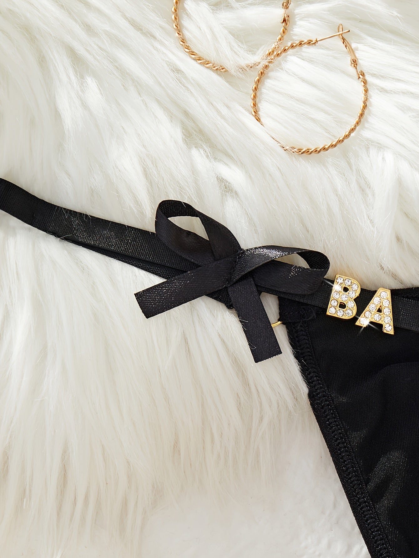 Women's Rhinestone Bow Thong Panties Low Rise Solid Color Stretch Polyester Lingerie