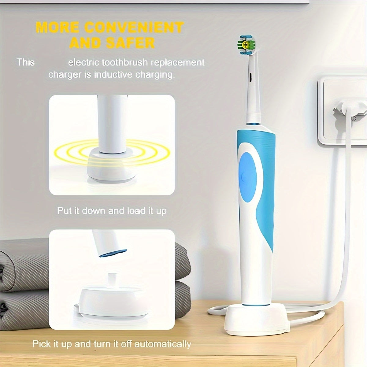 Elektr tish cho'tkasi zaryadlagichi EU rozetkasi xavfsiz induksiya sayohat uchun zaryadlash bazasi