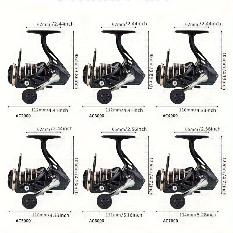 Ambidextrous Spinning Fishing Reel Black Aluminum Alloy 5.2:1 Gear Ratio Saltwater Freshwater