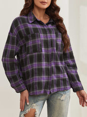 Women's Casual Plaid Long Sleeve Shirt Polyester Spring/Fall Button Collar
