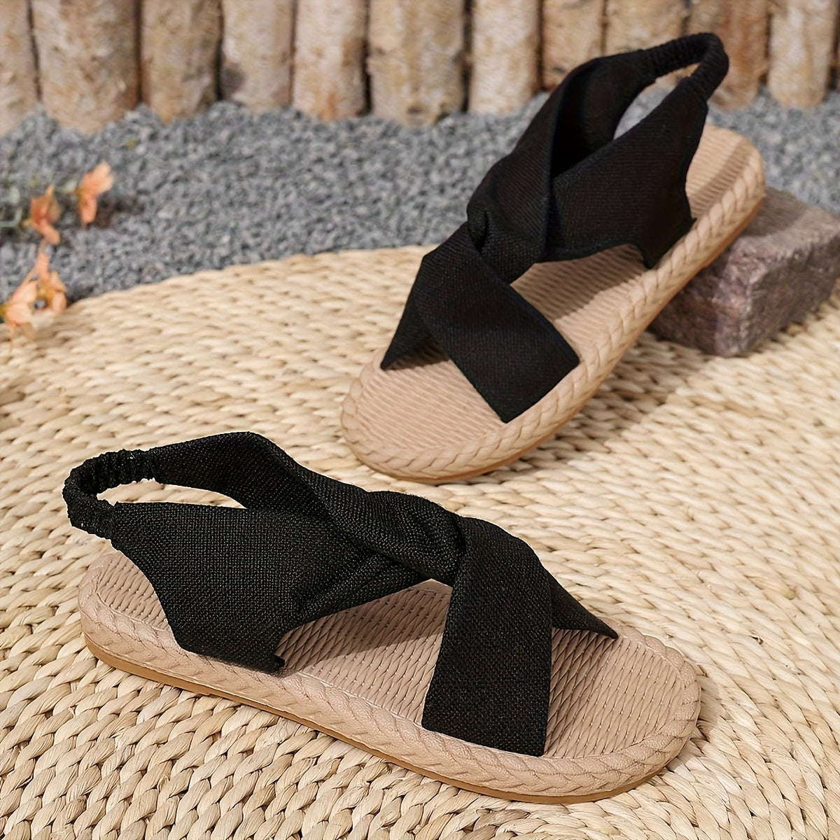 Women's Flat Sandals with Adjustable Elastic Straps Open Toe Casual Shoes