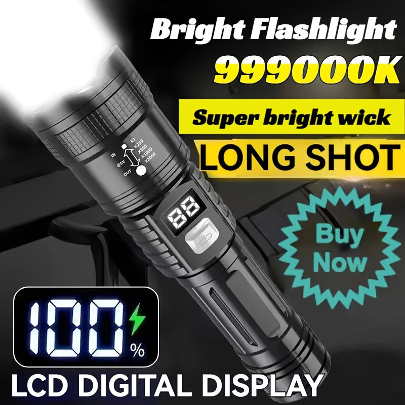 Rechargeable Tactical LED Flashlight with Digital Display, 3 Modes, Outdoor Use