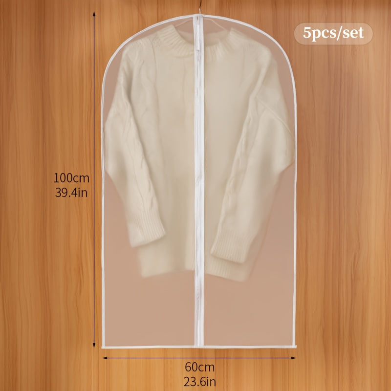 Juego de 5 bolsas de protección para prendas transparentes, impermeables, con colgador y cremalleras para organización de ropa