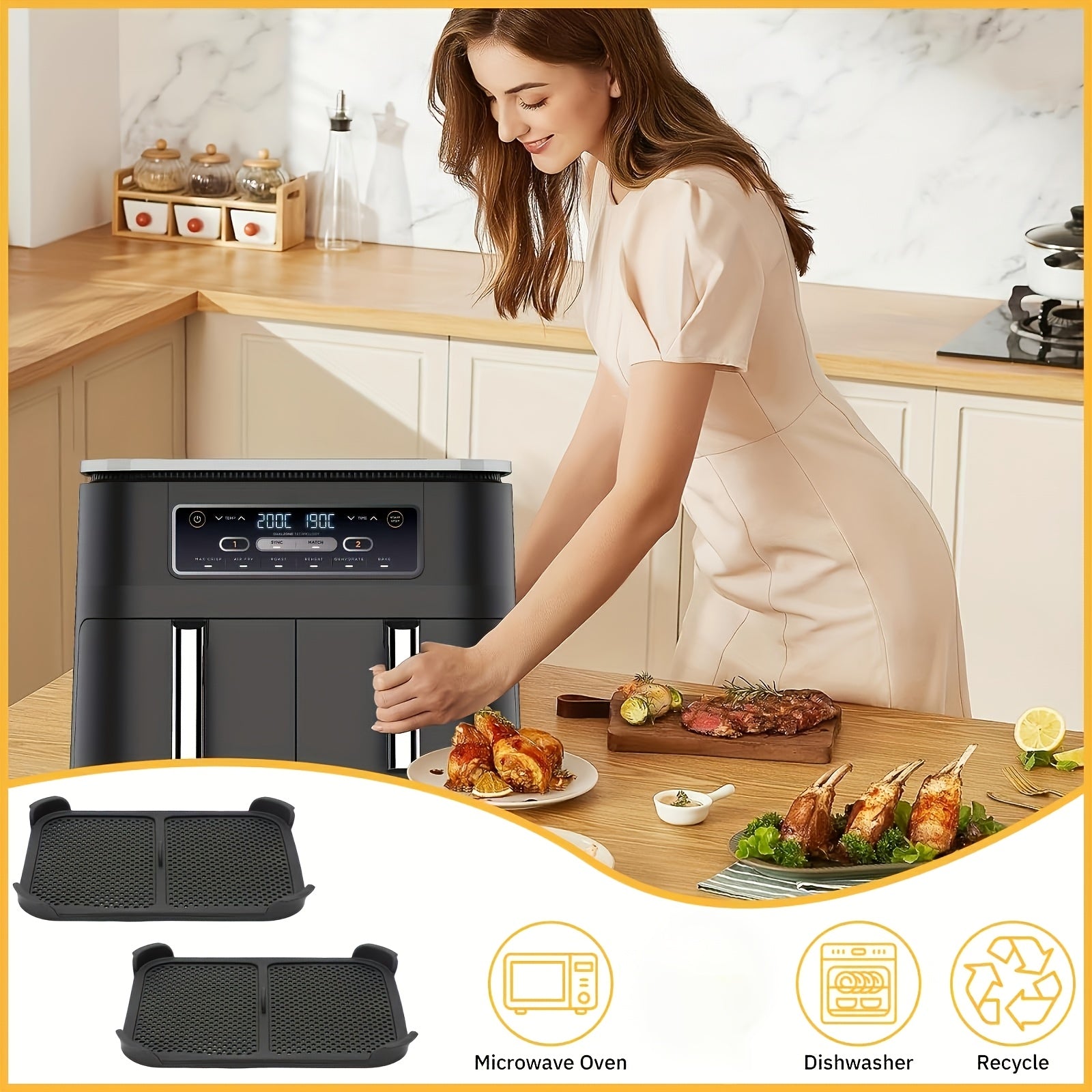 2pcs Silicone Splash Guards for Ninja Foodi Dual Zone AF300EU Air Fryer Accessories