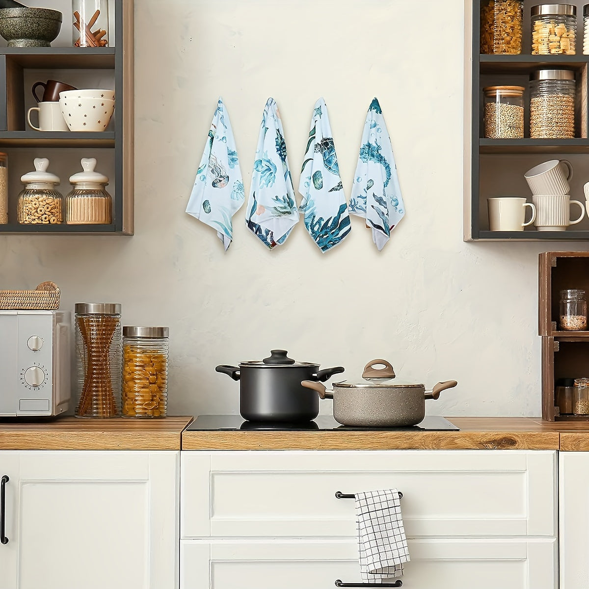 6-Piece Microfiber Kitchen Towel Set with Turtle and Ocean Animal Designs Absorbent for Cooking Baking Cleaning