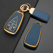 Durable TPU Key Shell for Smart Car Key 3-Button Blue and Gold Pattern