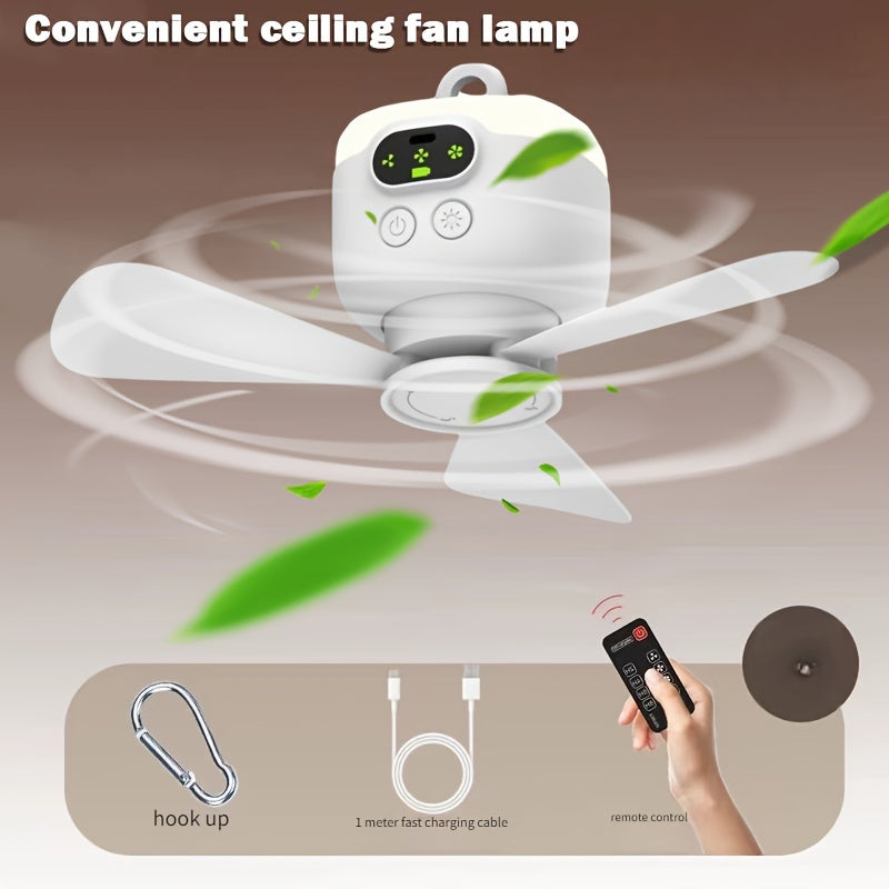 Portable Camping Fan with LED Light and Remote Control, Rechargeable 8000mAh Battery, Detachable Blades, Timer, 3 Speeds