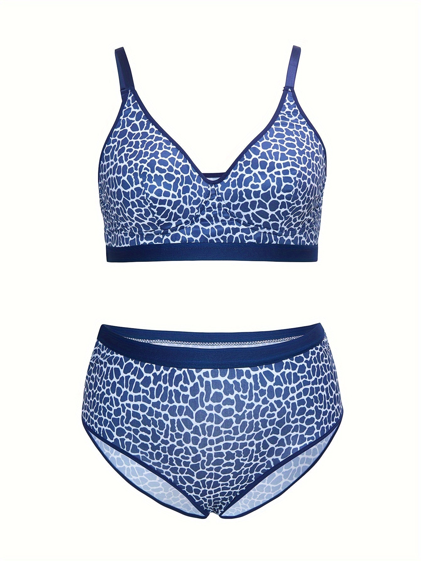Plus Size Women's Leopard Print Lingerie Set High Waisted Bikini Style