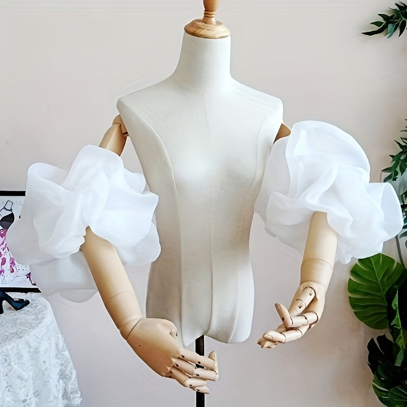 Women's Wedding Dress with Oversized Bubble Sleeves and Cloud Accents