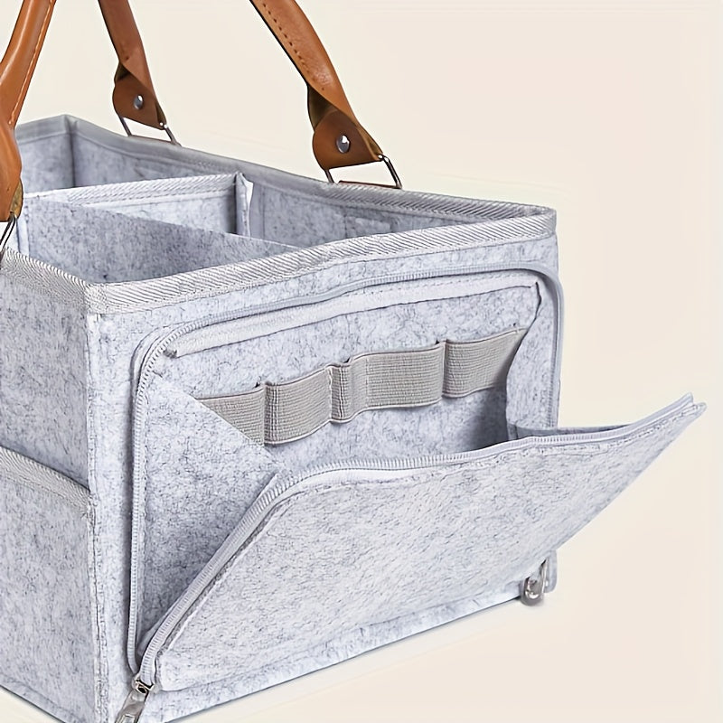 Light Grey Diaper Bag for Moms with Zipper Closure and Foldable Design
