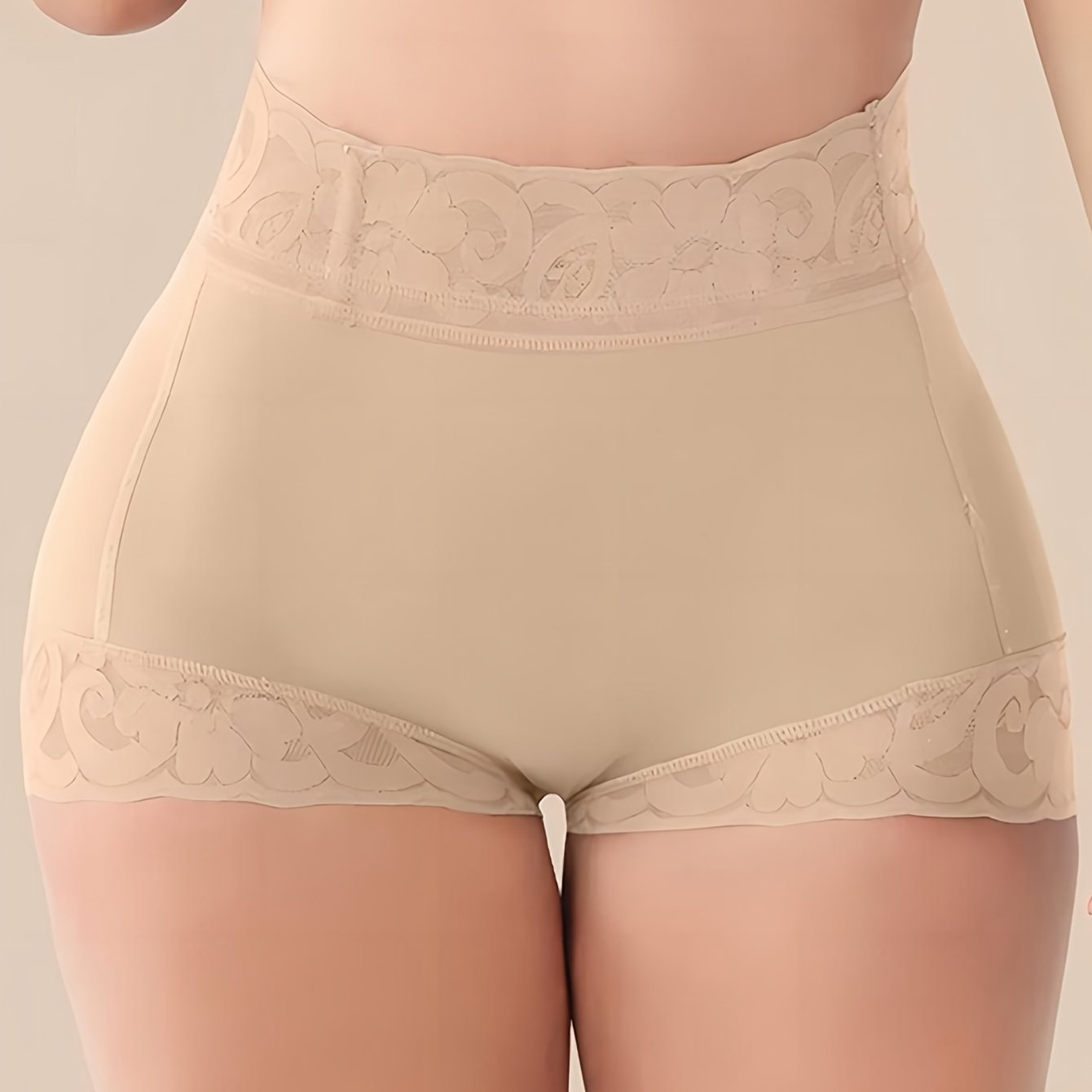 Lace Trim Butt Lifting Panties Breathable Women's Lingerie Solid Color Briefs