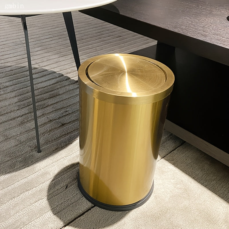 1 dona Gmbin Luxury Stainless Steel Trash Can with Swinging Lid - Zamonaviy oltin rangli yakun, shovqinsiz va yopiq, hidi va bakteriyalarni himoya qilish uchun, turli xonalar uchun ideal - Batareyasiz.