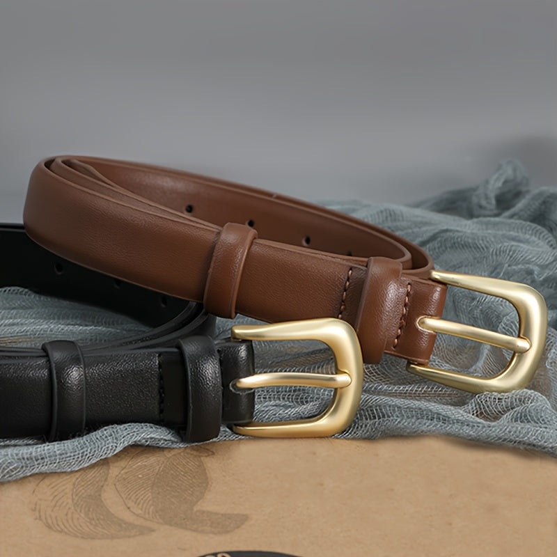 Women's Korean Style PU Leather Straight Jeans with Multi-Hole Belt