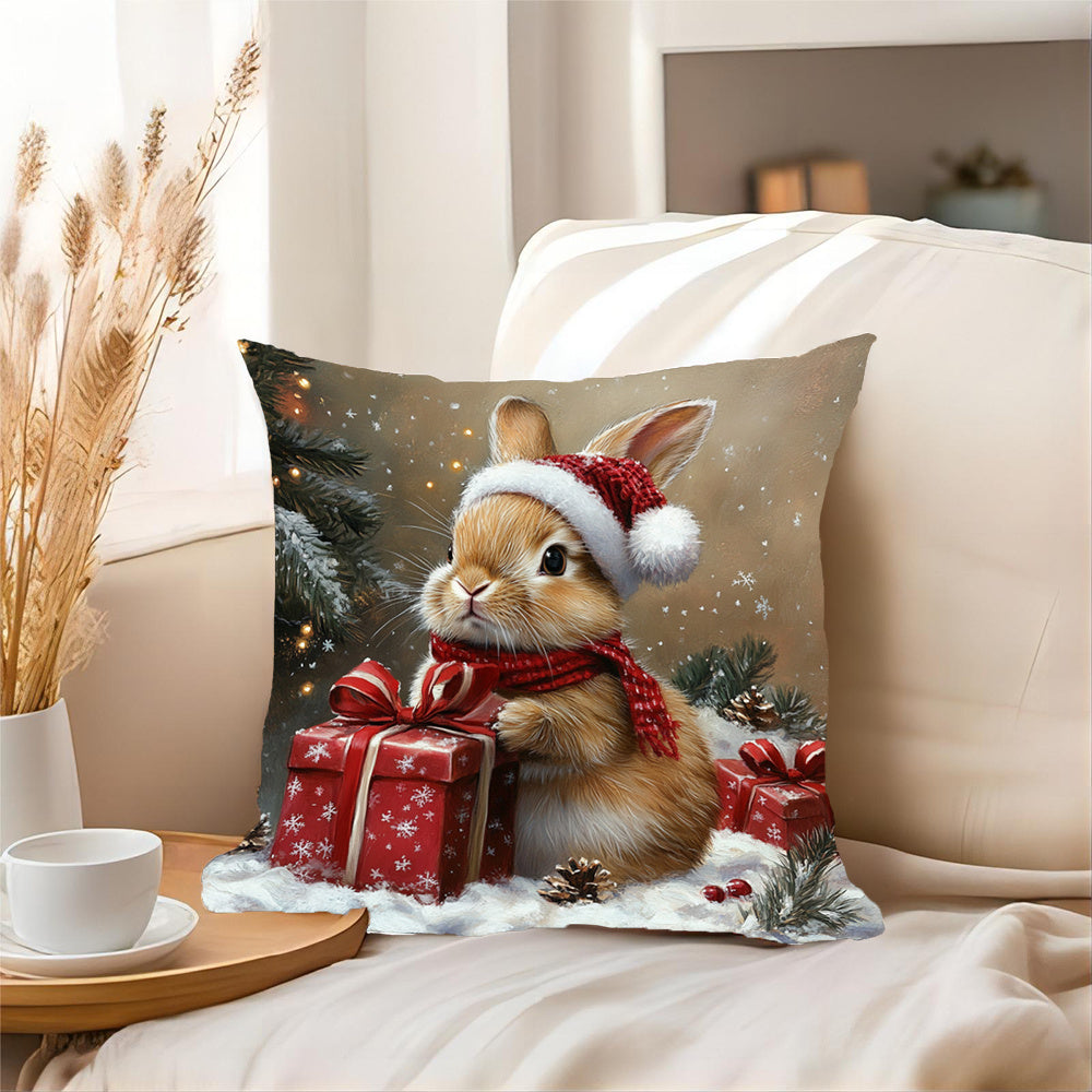 Short Plush Decorative Pillow 45.72cm Brown Rabbit Christmas Sofa Bedroom Decor