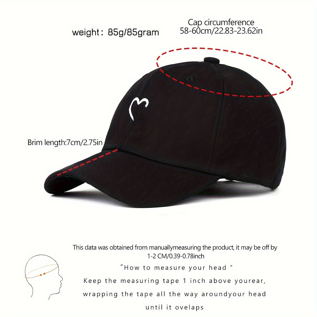 Women's Adjustable Polyester Baseball Cap with Embroidered Heart for Casual and Holiday Wear