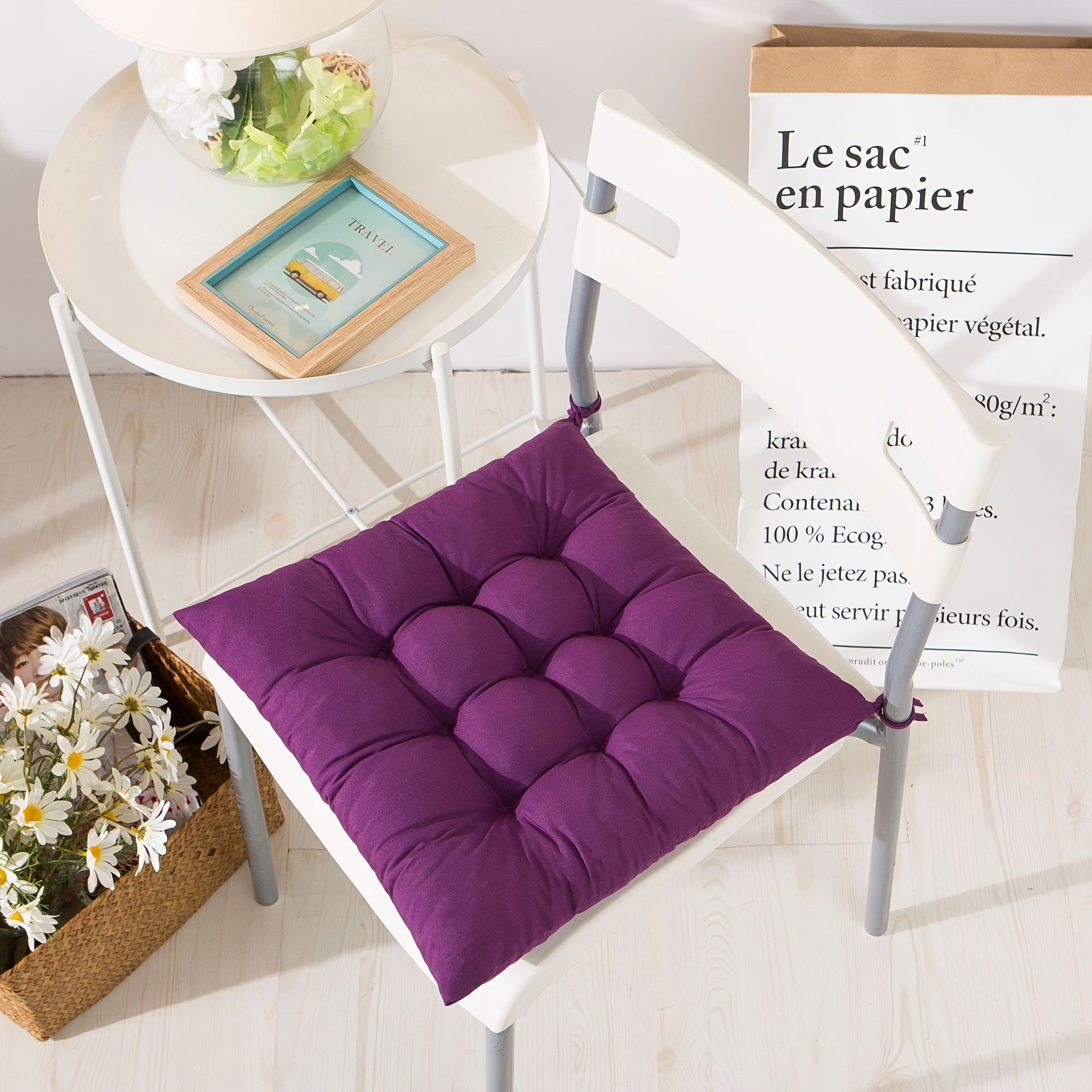 Solid Color Polyester Chair Cushion Washable Seat Pad for Dining Office Tatami