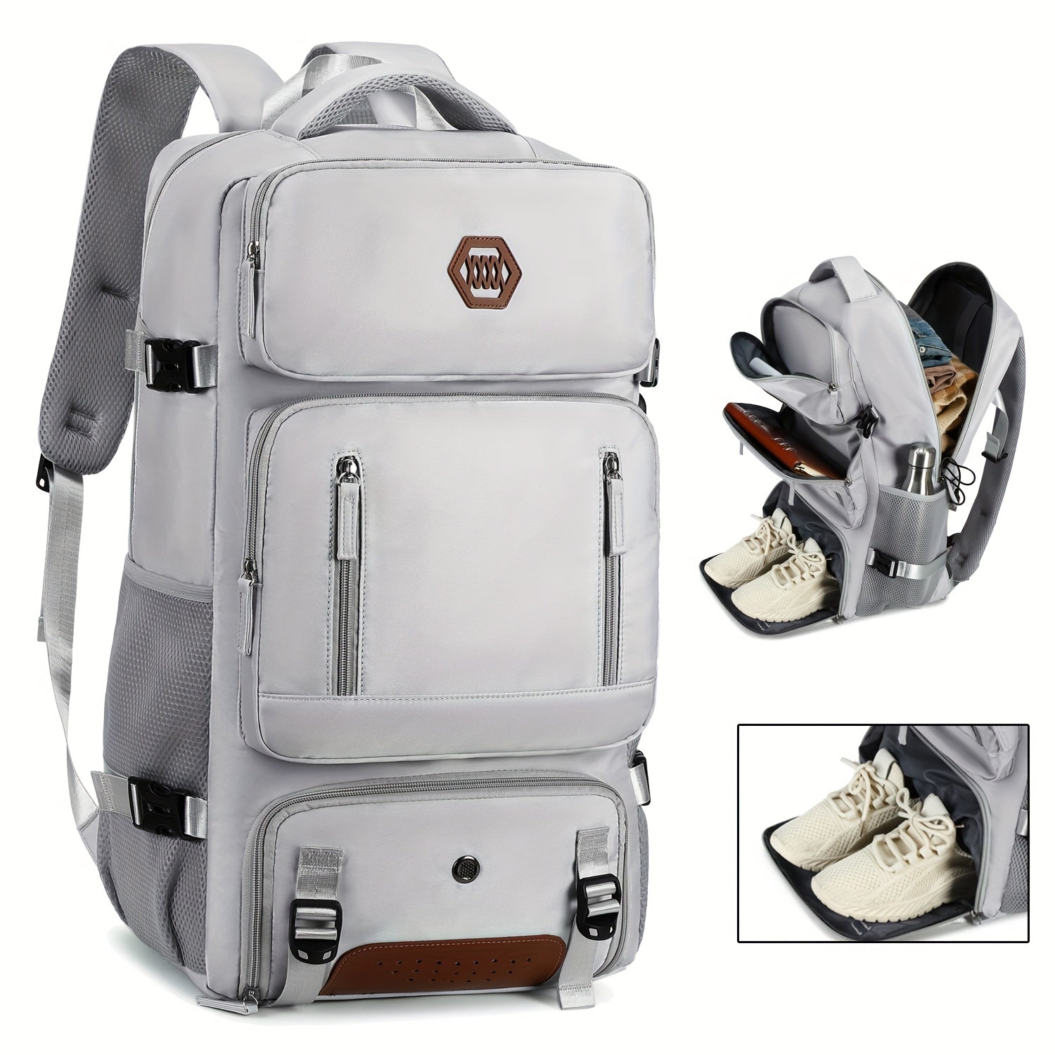 Light Blue Travel Backpack with 43.94cm Laptop Compartment Shoe Pocket Mesh Ventilation