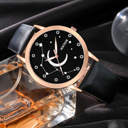 Women's 3-Piece Watch Set with Quartz Movement Faux Leather Wristwatches Wallet Glasses