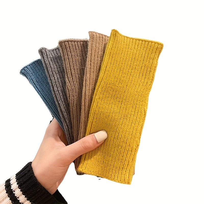 Solid Color Knitted Fingerless Gloves Touch Screen Compatible Warmth