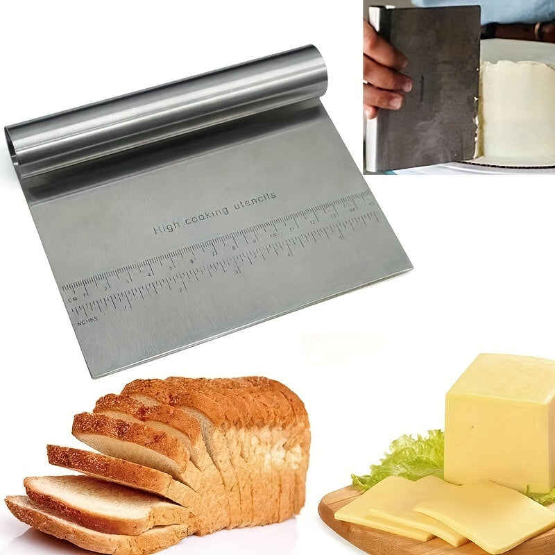 Stainless Steel Dough Scraper with Measurements for Baking and Pizza Slicing
