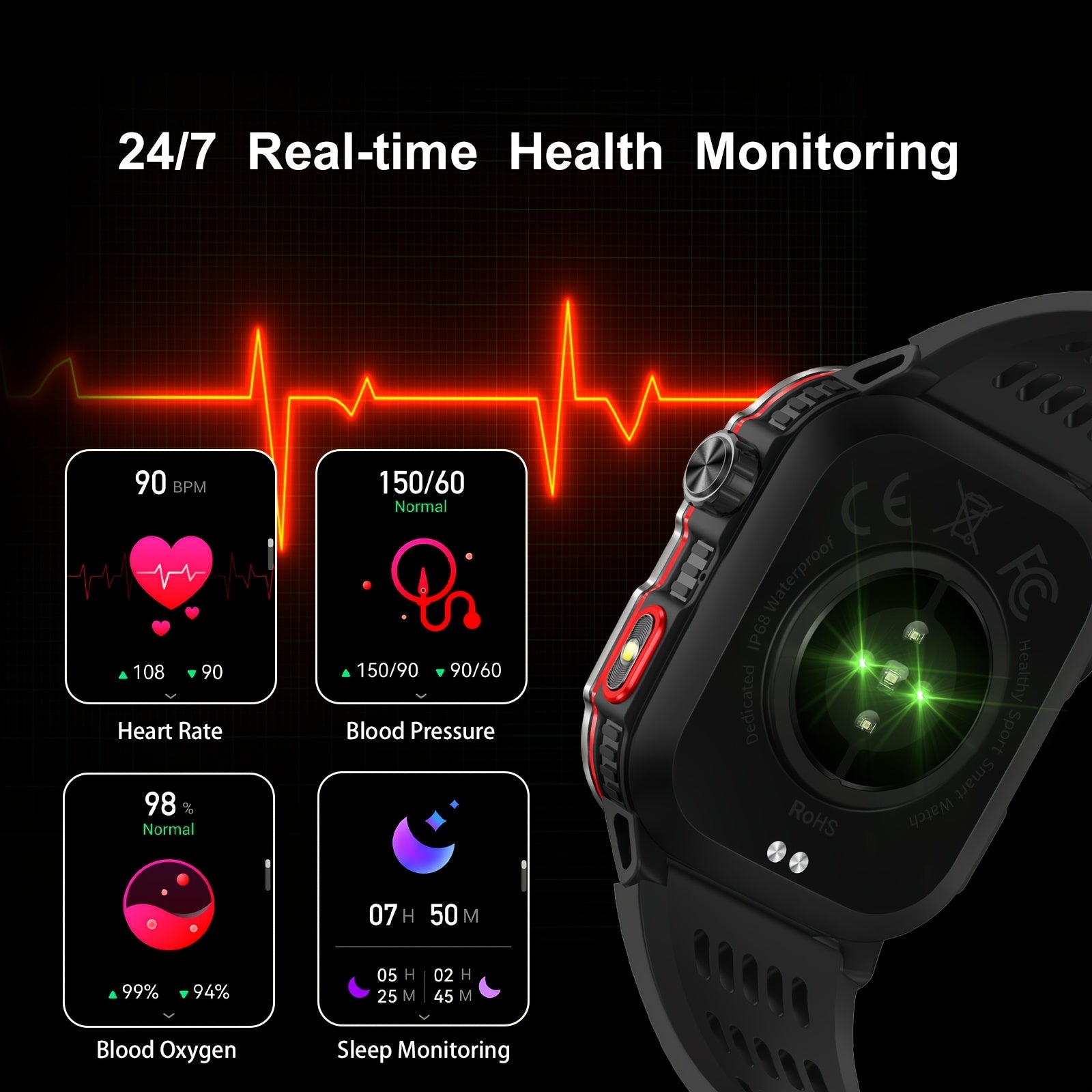 Часы TIWAIN для мужчин и женщин с водонепроницаемостью, USB-зарядкой, 5,08 см IPS-дисплеем, батареей 600 мАч, более 100 спортивными режимами, беспроводной связью 5.0, корпусом из сплава, нейлоновым ремешком, фитнес-трекером с