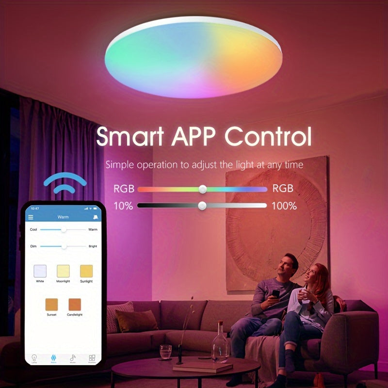 RGB Smart Ceiling Light with Adjustable Color Temperature Dimmable LED Indoor Lighting for Living Rooms and Bedrooms