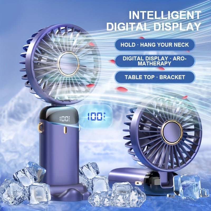 Portable Handheld Fan with USB Charging, Foldable Design, Long Battery