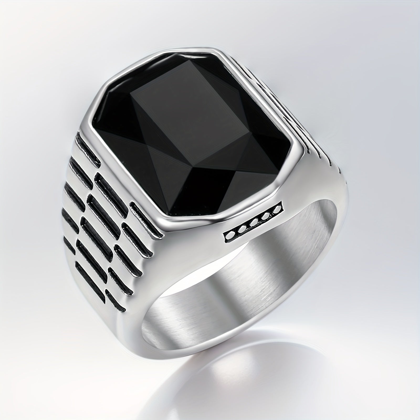 Shiny Cubic Zirconia Men's Stainless Steel Ring Jewelry Accessory