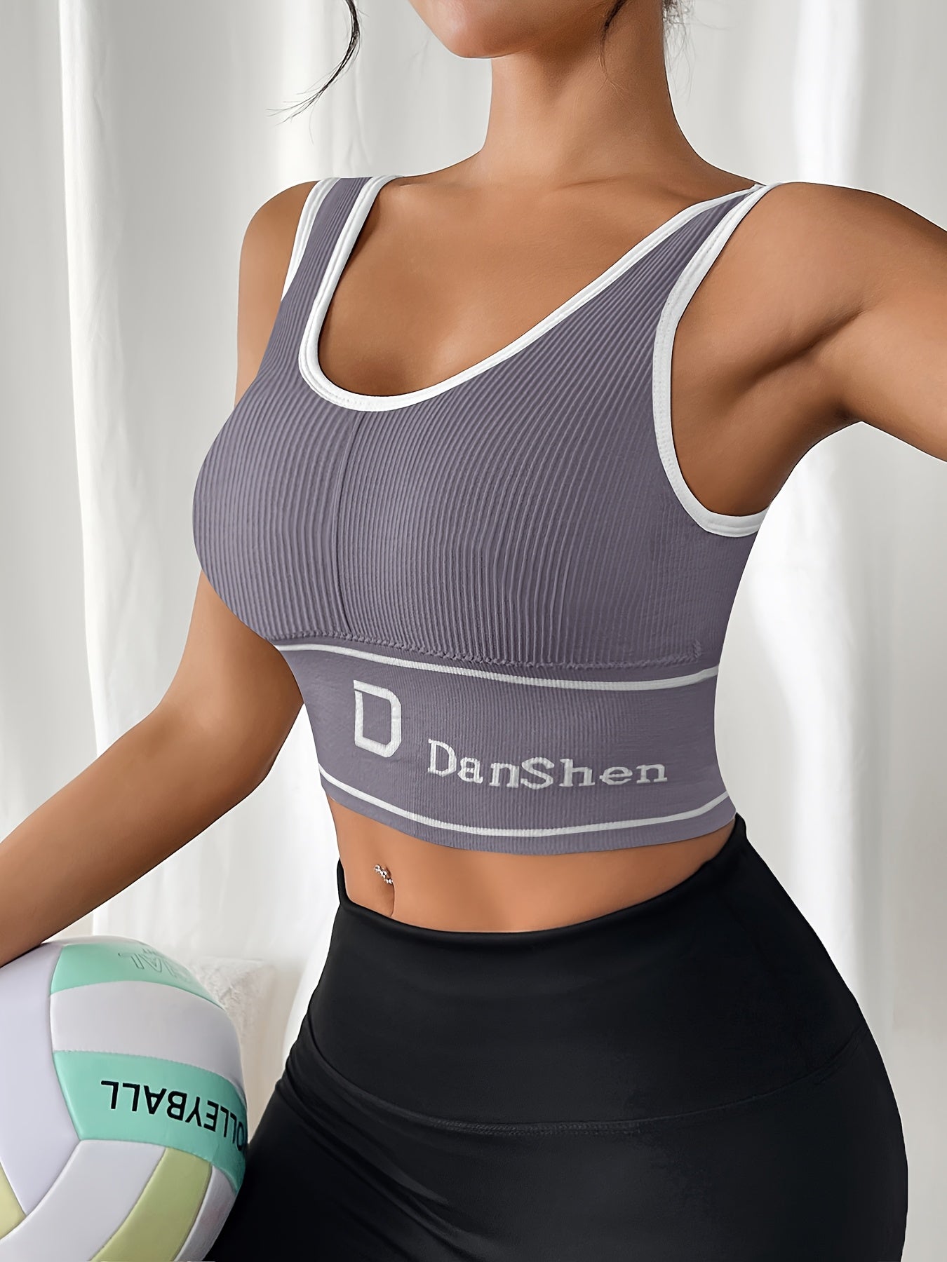 Women's Plus Size Padded Sports Bras No Underwire High-Impact Yoga Running Black Grey