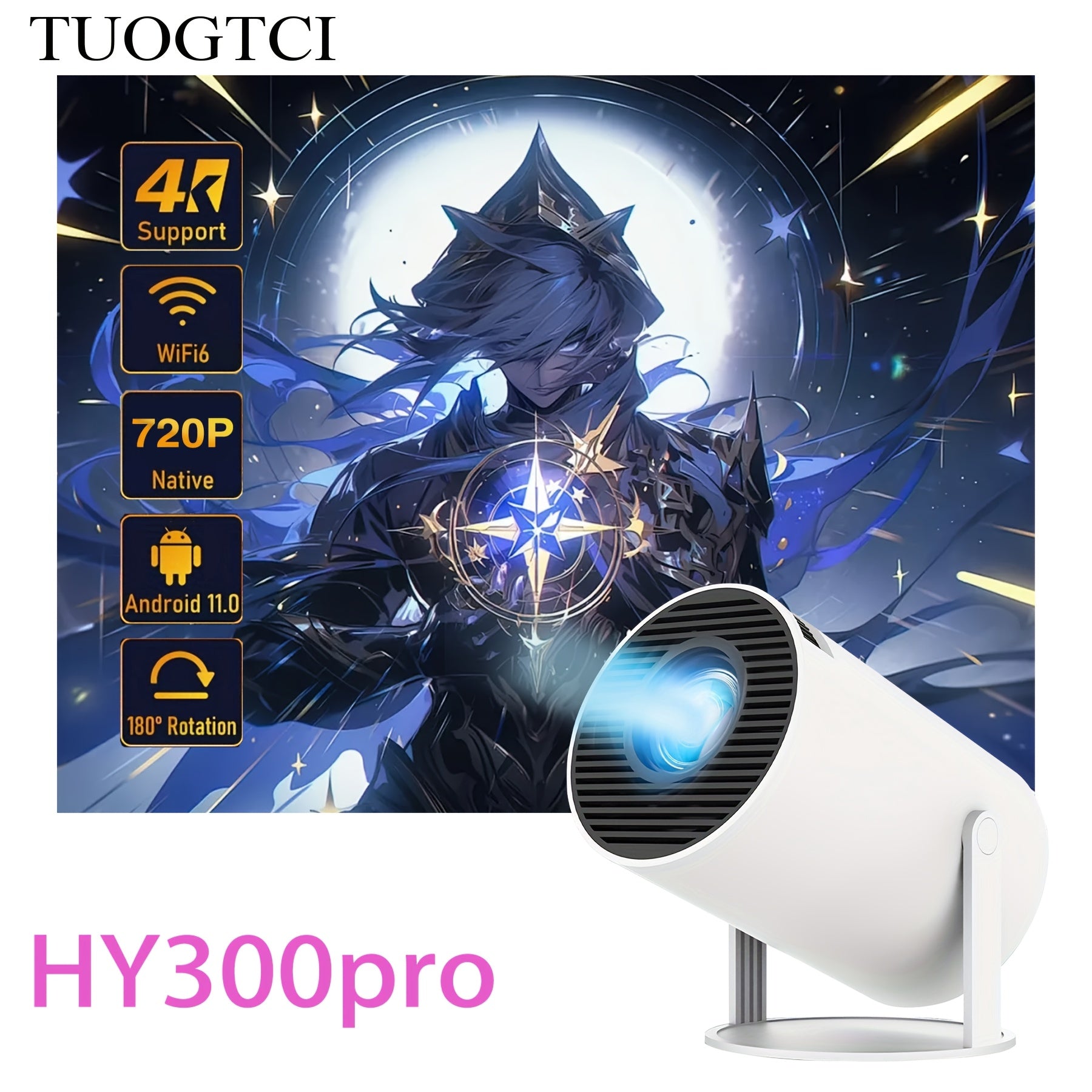 Uy kinoteatri uchun portativ 4K HD film proyektori, kalitlikni tuzatish bilan, ikki tomonlama WiFi