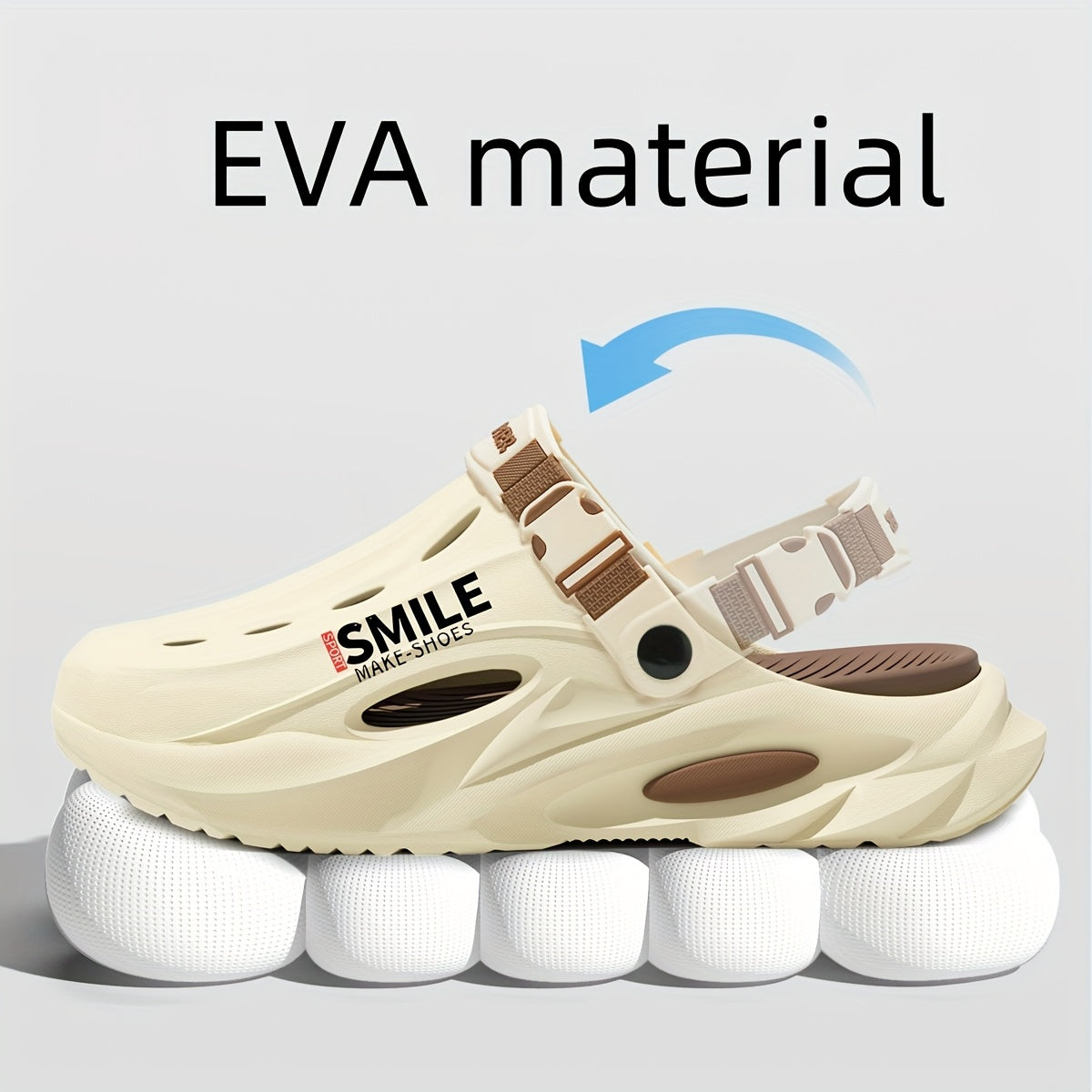 Women's EVA Slide Sandals with Adjustable Straps Indoor Outdoor Lightweight White Beige Blue