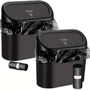 2 Packs Mini Car Trash Cans Black ABS Plastic Garbage Bins with Lids