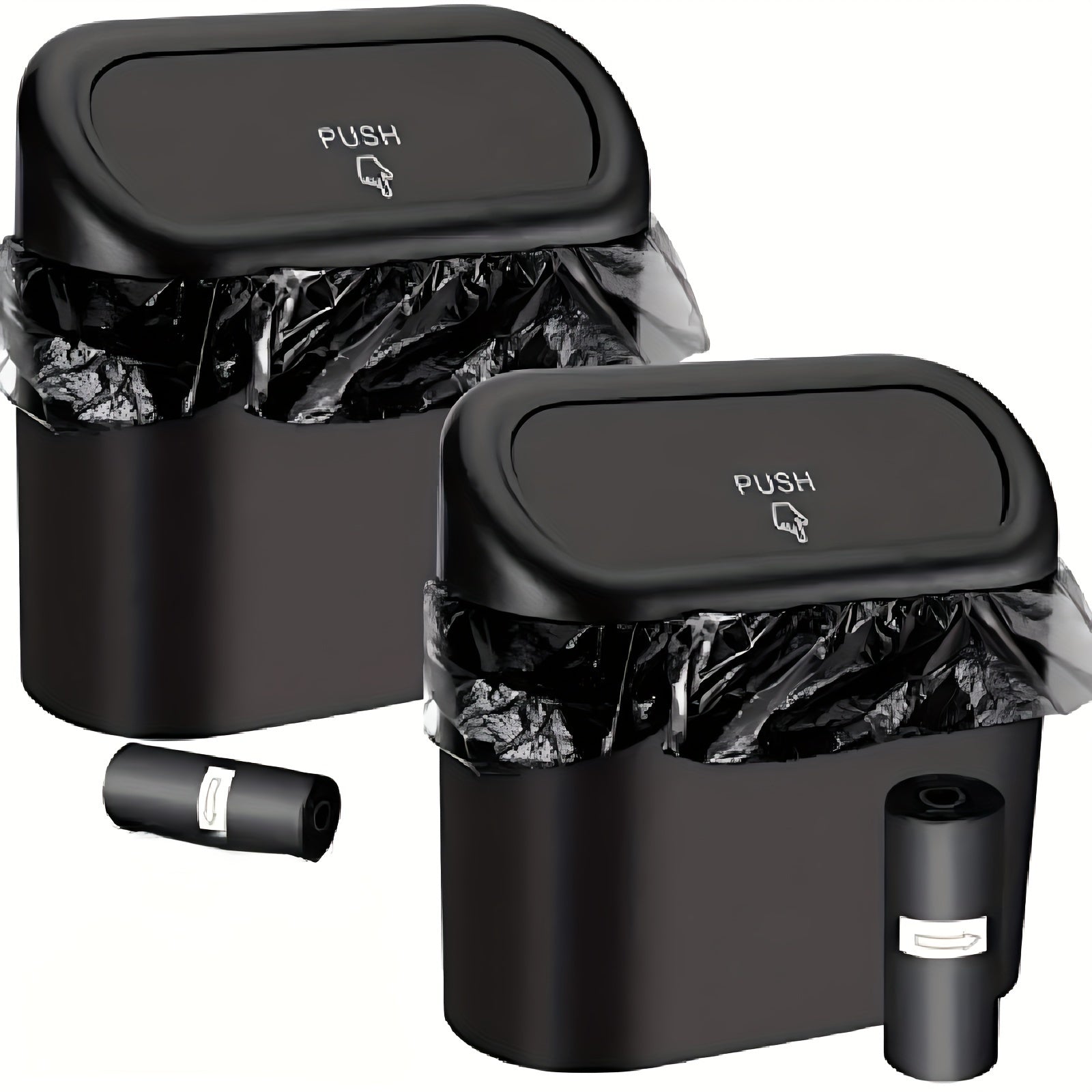 2 Packs Mini Car Trash Cans Black ABS Plastic Garbage Bins with Lids