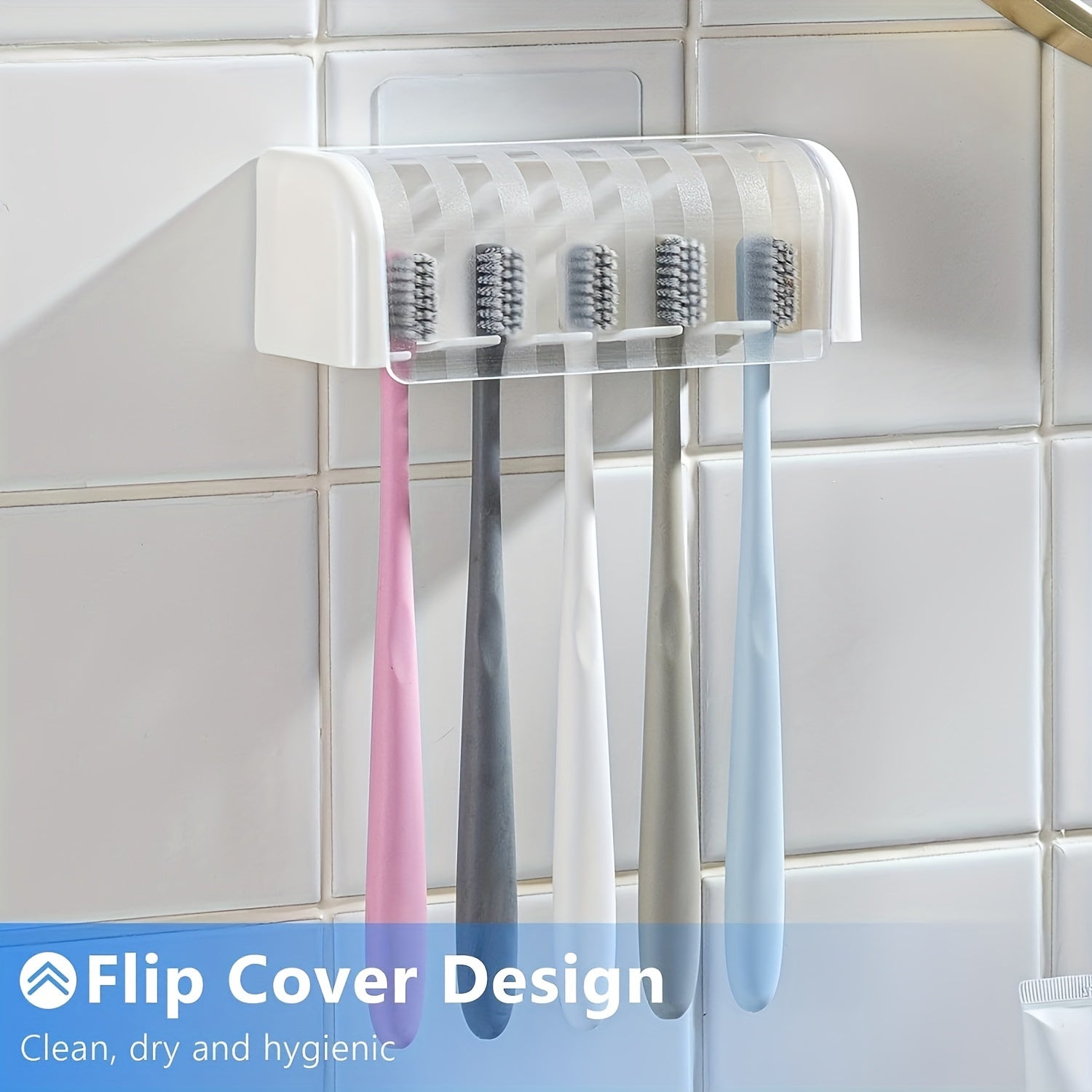 Wall Mounted Toothbrush Holder for Dorms and Showers Holds Up to 5 No Electricity