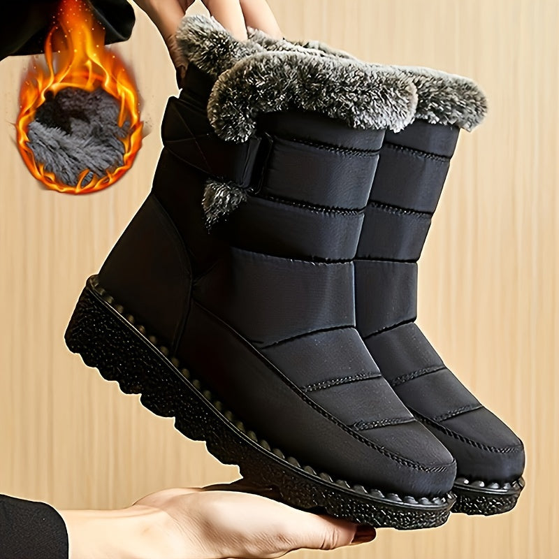 Women Fluffy Plush Lined Snow Boots Slip-On Thick Sole Winter Warm